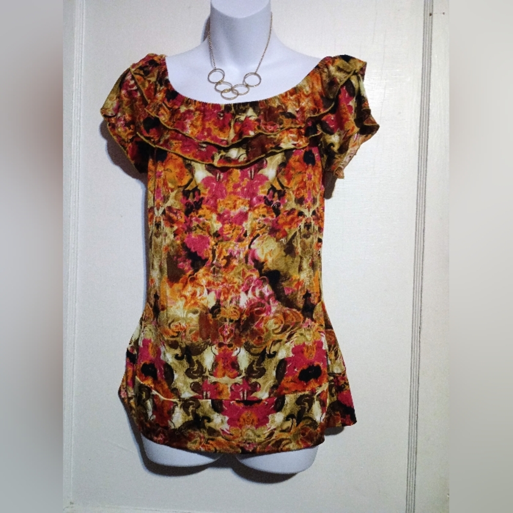 Essentials by Milano Multicolor Floral Ruffle Blouse
